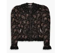 Brigitte lace-trimmed paisley-print cotton blouse - Black
