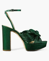 Loeffler Randall Natalia bow-embellished plissé-lamé platform sandals - Green Green