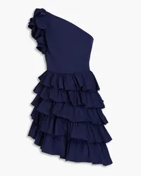 Marchesa One-shoulder ruffled taffeta mini dress - Blue Blue