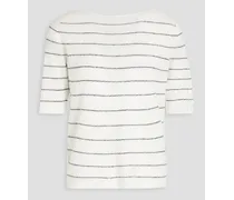 Striped ribbed linen and cashmere-blend top - White