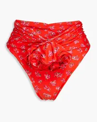 Magda Butrym Ruffled ruched floral-print high-rise bikini briefs - Red Red