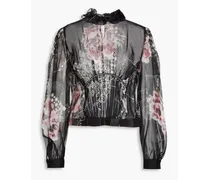 Gathered printed silk-chiffon blouse - Black