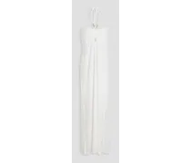 Mila ruched crocheted lace maxi dress - White