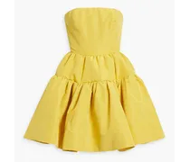 Strapless tiered silk-taffeta mini dress - Yellow