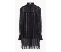 Sequin-embellsihed striped silk-organza shirt - Gray