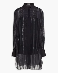 Brunello Cucinelli Sequin-embellsihed striped silk-organza shirt - Gray Gray