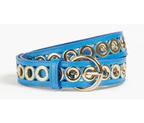 Eyelet-embellished leather belt - Blue