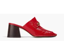 Embellished leather mules - Red