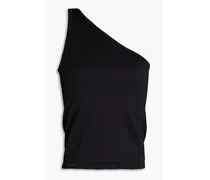 One-shoulder ribbed jersey top - Black