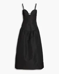 Ganni Gathered taffeta midi dress - Black Black