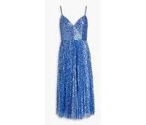 Pleated sequined tulle midi dress - Blue