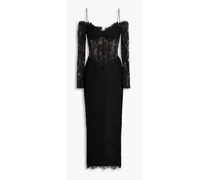 Cold-shoulder Chantilly lace midi dress - Black
