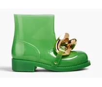Chain-embellished glossed-rubber rain boots - Green
