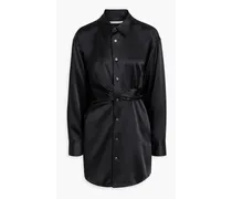 Twist-front silk-satin mini shirt dress - Black