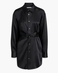 Alexander Wang Twist-front silk-satin mini shirt dress - Black Black