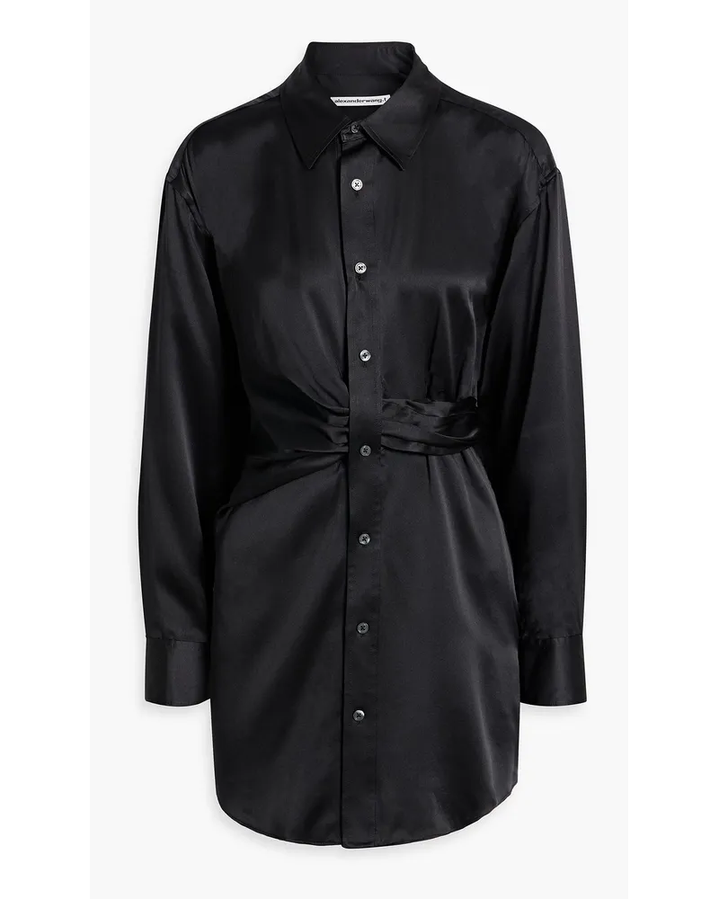 Alexander Wang Twist-front silk-satin mini shirt dress - Black Black