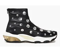 Crystal-embellished leather high-top sneakers - Black