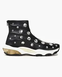 Valentino Garavani Crystal-embellished leather high-top sneakers - Black Black