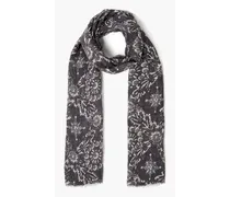 Frayed printed linen-gauze scarf - Black - OneSize