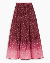 Hannah Layla tiered printed silk-habotai midi skirt - Burgundy Burgundy