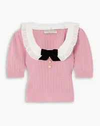 Alessandra Rich Cropped embellished broderie anglaise-trimmed cotton-blend sweater - Pink Pink