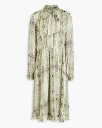 Mikael Aghal Pussy-bow metallic snake-print jacquard dress - Green Green