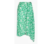 Draped floral-print cupro-blend satin-twill midi skirt - Green