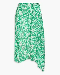 Maje Draped floral-print cupro-blend satin-twill midi skirt - Green Green