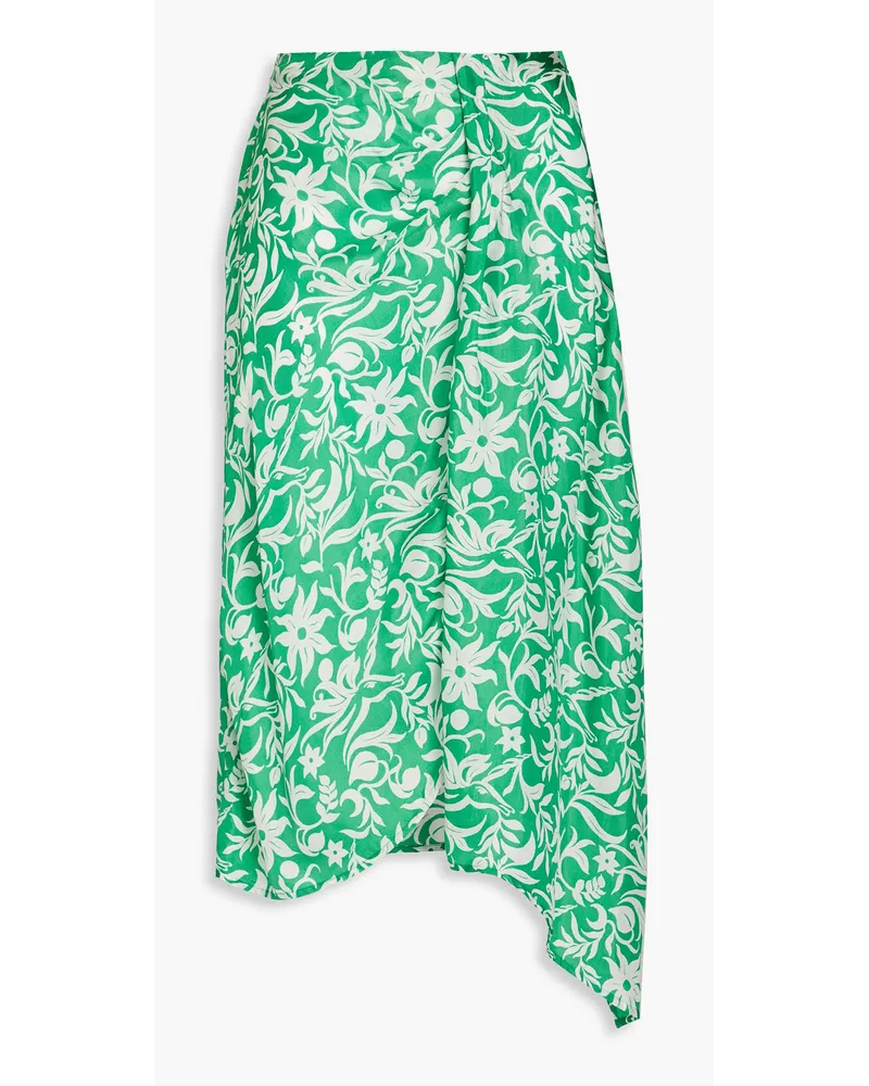 Maje Draped floral-print cupro-blend satin-twill midi skirt - Green Green