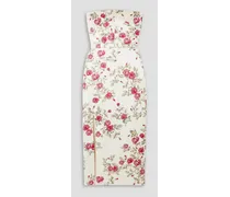 Pola strapless floral-print duchesse-satin midi dress - White