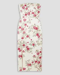 EMILIA WICKSTEAD Pola strapless floral-print duchesse-satin midi dress - White White