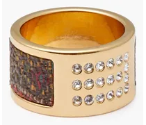 Coated-canvas, gold-tone and crystal ring - Metallic