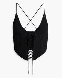 Dion Lee Cropped lace-up crocheted top - Black Black