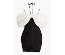 Cold-shoulder bow-embellished linen-blend mini dress - Black
