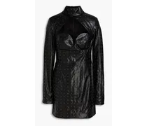 Studded cutout faux leather mini dress - Black