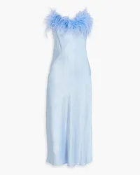 SLEEPER Feather-embellished satin midi slip dress - Blue Blue