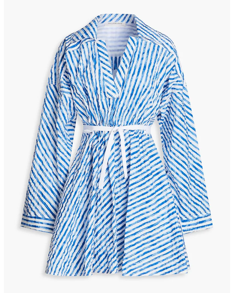 Striped cotton mini dress - Blue