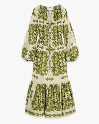 Zimmermann Gathered printed silk-chiffon midi dress - Green Green