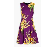 Pleated floral-print sateen dress - Purple