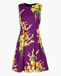 Carolina Herrera New York Pleated floral-print sateen dress - Purple Purple