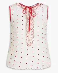 RED Valentino Ruffle-trimmed Swiss-dot ramie top - White White