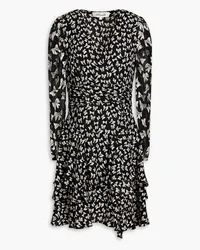 Diane von Furstenberg Peggy wrap-effect tiered printed crepe mini dress - Black Black