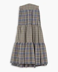 Anna Mason Tati tiered checked cotton-flannel maxi skirt - Blue Blue