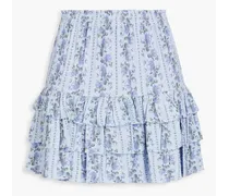Bitsy tiered floral-print crepe mini skirt - Blue