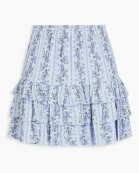 LoveShackFancy Bitsy tiered floral-print crepe mini skirt - Blue Blue