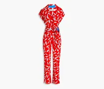 Benji printed crepe de chine jumpsuit - Red