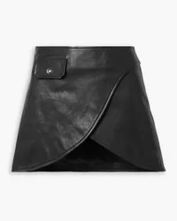 KHAITE Otis asymmetric textured-leather mini wrap skirt - Black Black