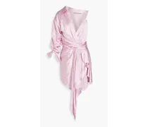 Asymmetric wrap-effect crinkled satin mini dress - Pink