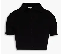 Cropped ribbed-knit polo shirt - Black