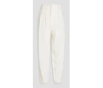 Pleated crepe tapered pants - White